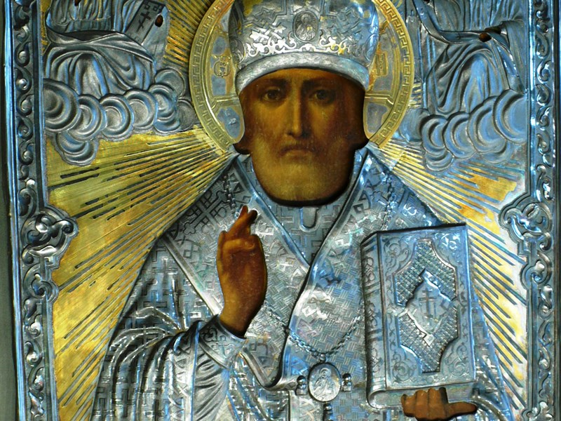 ICONA RUSSA S. NICOLA RIZA IN ARGENTO  MOSCA 1864