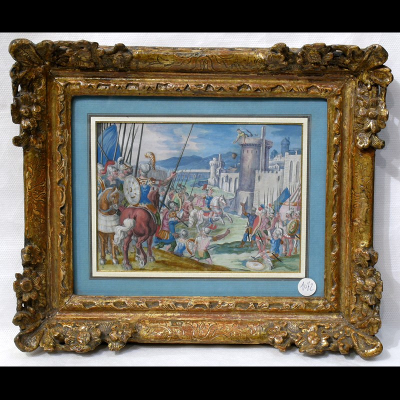 SPLENDIDA COPPIA DI MINIATURE 'BATTAGLIE' XVII°/XVIII° SECOLO