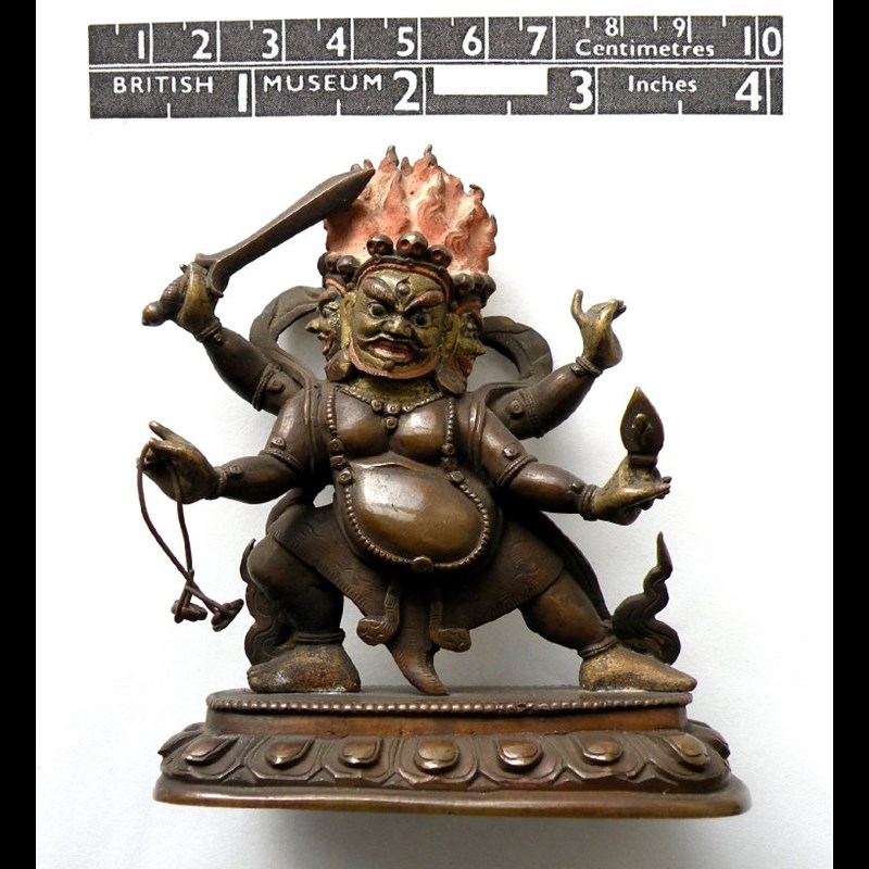 RARE SILVER AND COPPER INLAID BRONZE OF MAHAKALA. SINO - TIBET, PROBABLY END OF 18TH CENTURY