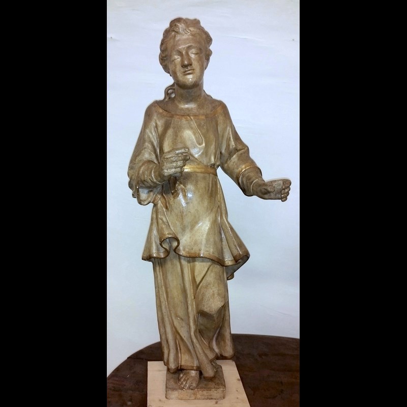 COPPIA DI IMPORTANTI SCULTURE LIGNEE  ITALIANE FINE DEL XVI° SECOLO