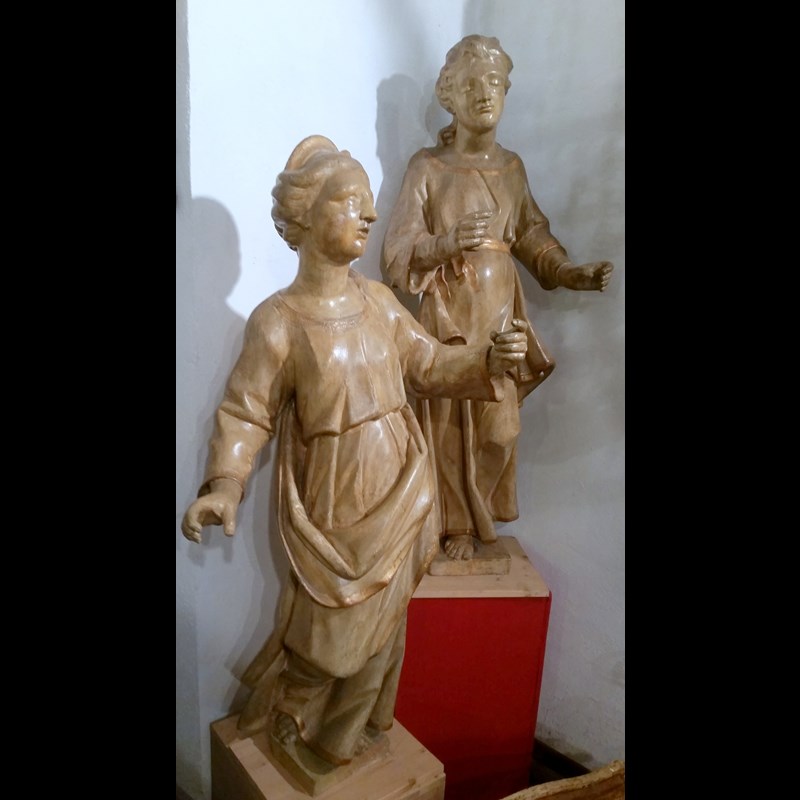 COPPIA DI IMPORTANTI SCULTURE LIGNEE  ITALIANE FINE DEL XVI° SECOLO