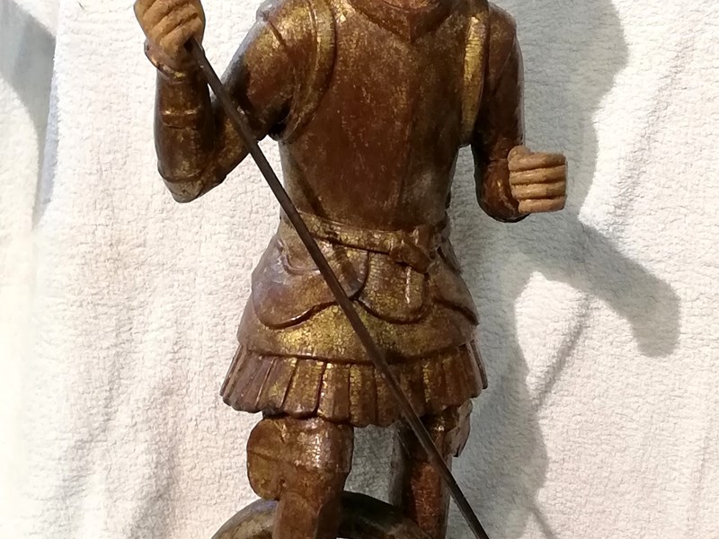 ANTICA SCULTURA LIGNEA POLICROMA  'S. MICHELE' , XVI° SECOLO