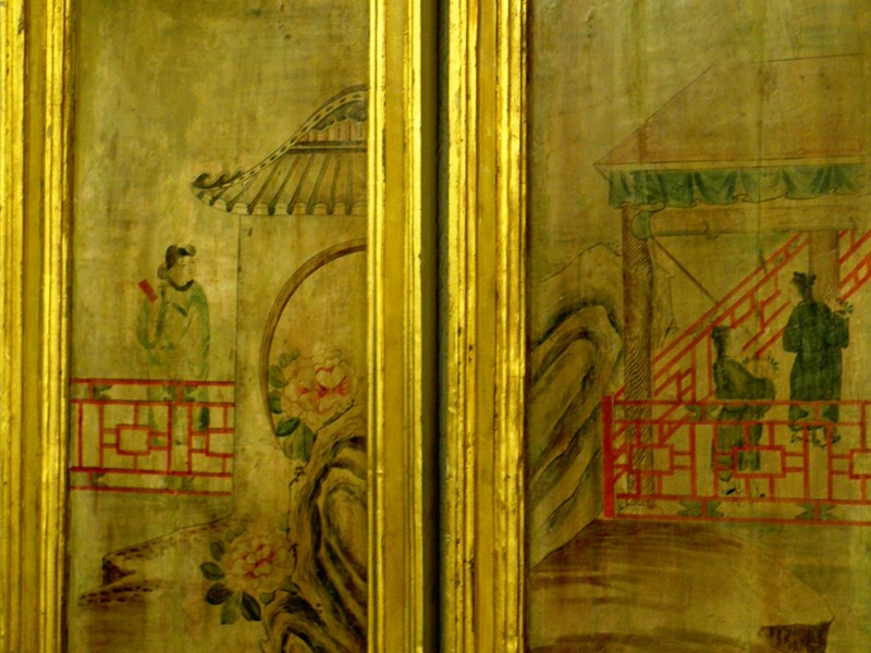 RARA COPPIA DI PLACCHE LIGNEE LACCATE IN CHINOISERIE XVIII° SECOLO  (BOISERIE)