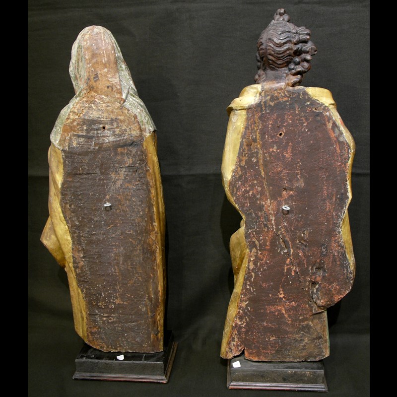 COPPIA DI SCULTURE LIGNEE POLICROME S GIOVANNI E LA MADONNA