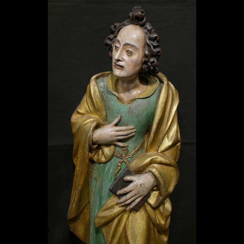 COPPIA DI SCULTURE LIGNEE POLICROME S GIOVANNI E LA MADONNA