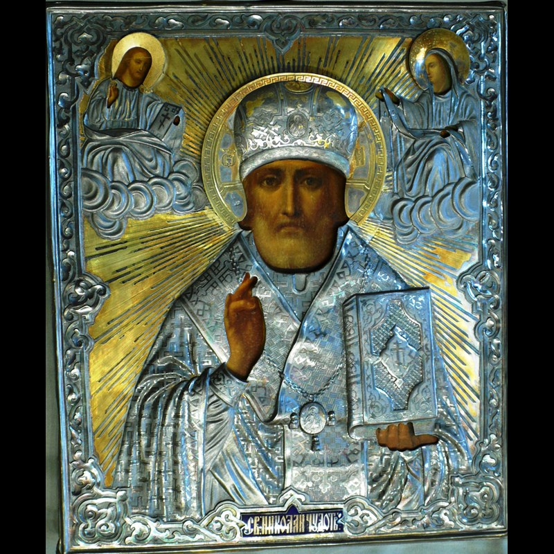 ICONA RUSSA S. NICOLA RIZA IN ARGENTO  MOSCA 1864