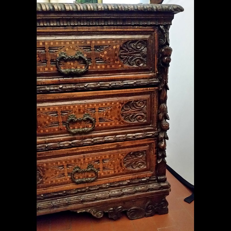 CANTERANO LOMBARDO  'A BAMBOCCI'  IN LEGNO INTAGLIATO XVI° SECOLO