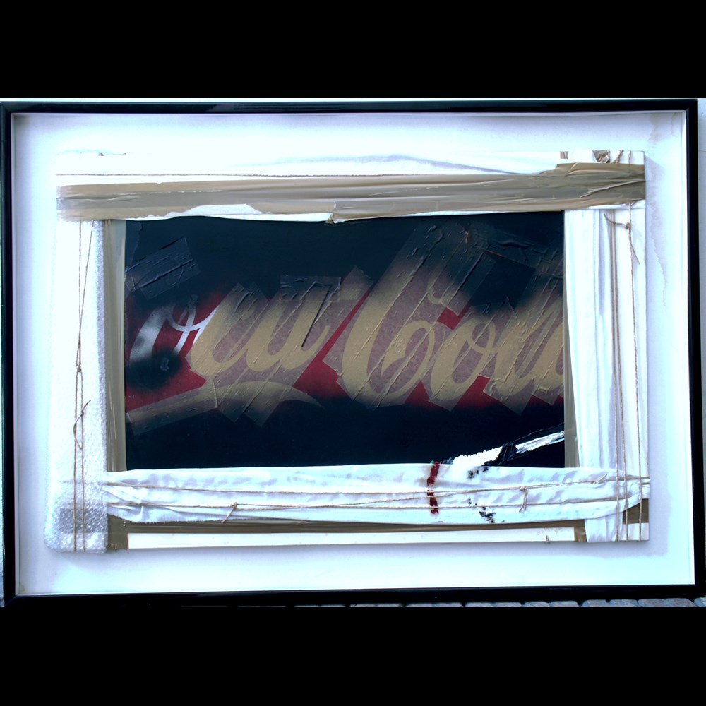 DIPINTO MODERNO  TECNICA  MISTA E COLLAGE 'COCA COLA'