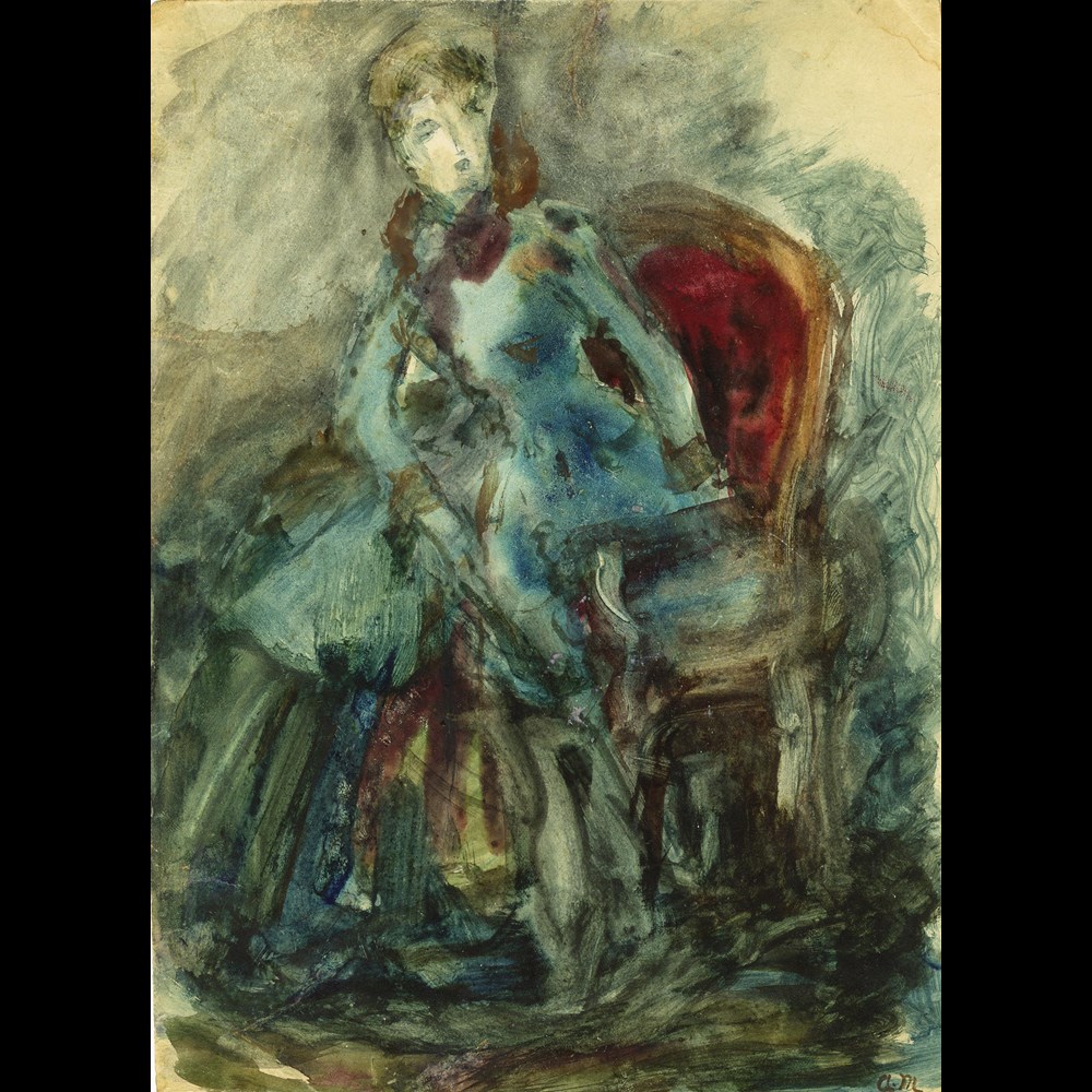 DIPINTO GOUACHE SU CARTA  RITRATTO DI DONNA IMPRESSIONISTA MONTICELLI