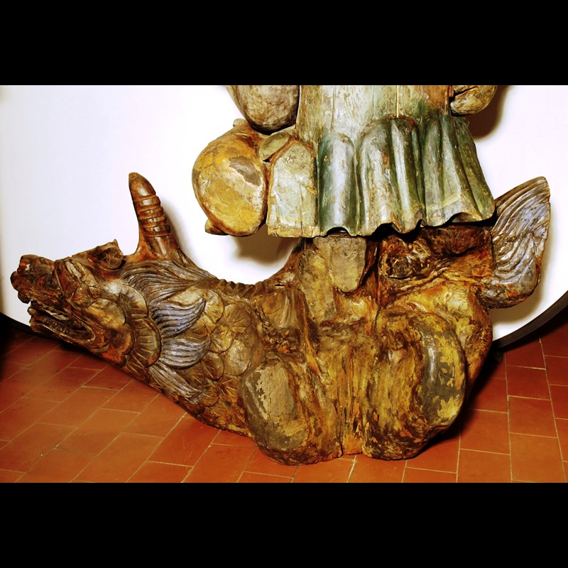 GRANDE BUDDA IN LEGNO POLICROMO FINE XVIII° SECOLO O ANTERIORE
