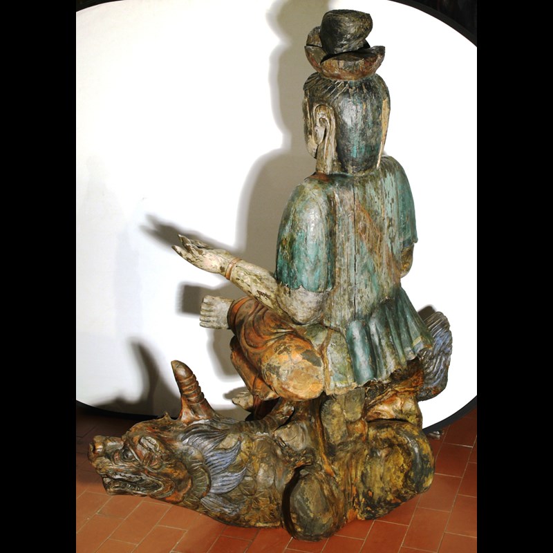 GRANDE BUDDA IN LEGNO POLICROMO FINE XVIII° SECOLO O ANTERIORE