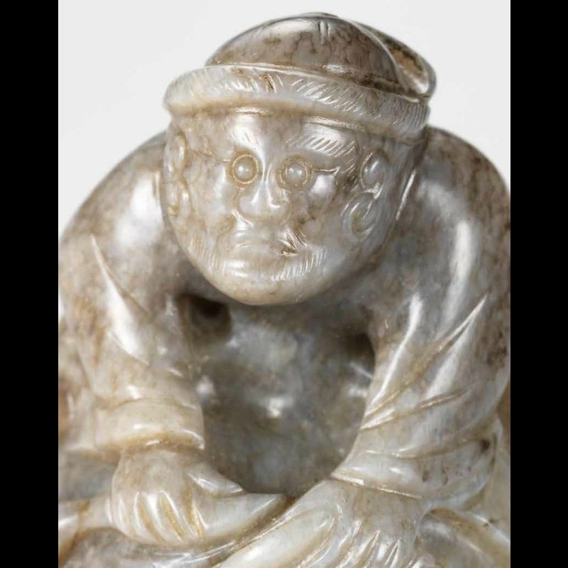 Rare Yuan or early Ming  jade depicting Shoulao (or Shouxing?) with a child