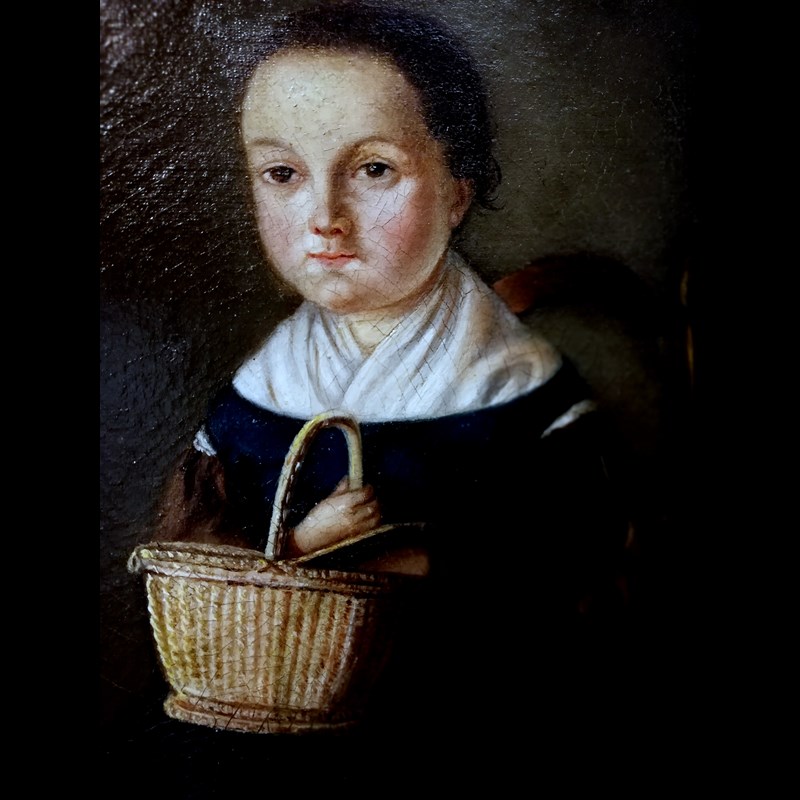 DIPINTO  'RITRATTO DI GIOVINETTA CON CESTINO' XIX SECOLO