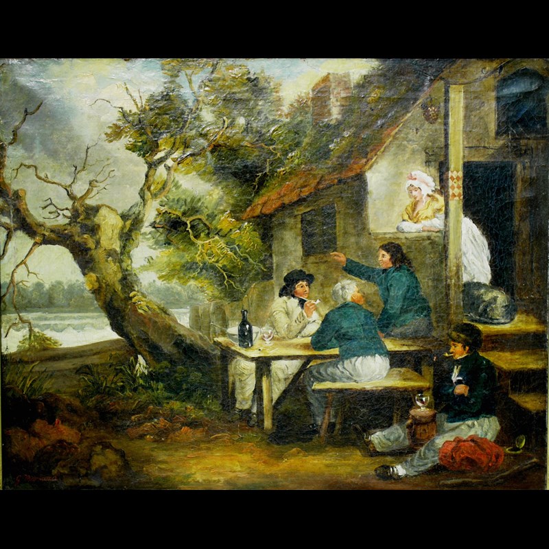 ANTICO DIPINTO PAESAGGIO SU TELA  'GEORGE MORLAND'