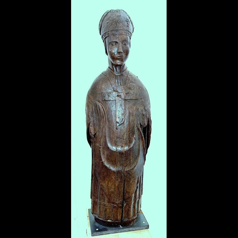 STATUA DI  VESCOVO ROMANICO IN LEGNO DI ROVERE